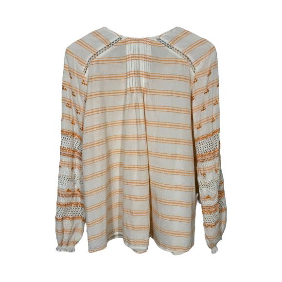 Sundance Sunset Stripes Top Small Lace Up Embroidered Blouse White Orange Boho - Picture 3 of 6